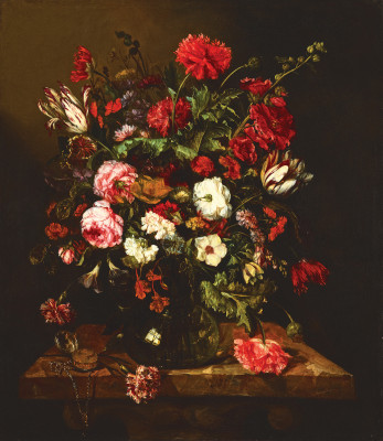 ₴ Репродукція натюрморт від 223 грн.: Квітковий натюрморт з годинником