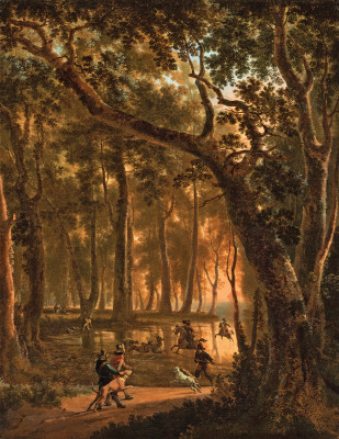 ₴ Картина пейзаж художника від 255 грн: Полювання на оленів в лісі