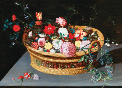 ₴ Картина натюрморт известного художника от 236 грн.: Корзина с весенними цветами на каменном столе