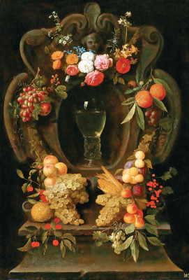 ₴ Картина натюрморт художника від 213 грн.: Гірлянда з фруктів та квітів, що оточує картуш з ремером