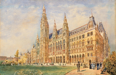 ₴ Репродукція міський пейзаж від 211 грн.: Віденська ратуша та Ратушна площа з фігурами