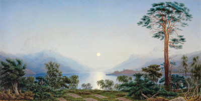 ₴ Репродукция пейзаж от 175 грн.: Лунный вечер на маленьком острове в Лох-Мари