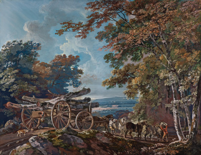 ₴ Репродукция пейзаж от 247 грн.: Древесная телега на неровной дорог