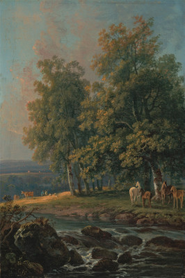 ₴ Репродукция пейзаж от 217 грн.: Лошади и крупный рогатый скот у реки