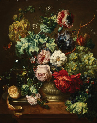 ₴ Репродукція натюрморт від 242 грн.: Натюрморт з літніми квітами у ромері на мармуровому виступі