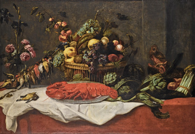 ₴ Репродукция натюрморт от 223 грн.: Натюрморт с фруктами, лобстером, птицами и головой кабана