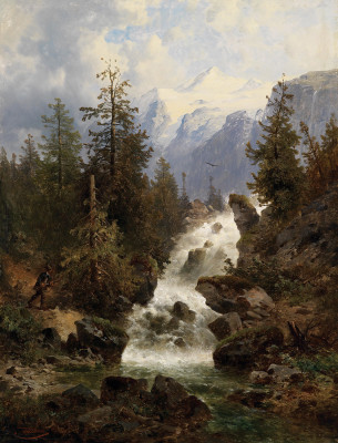 ₴ Репродукция пейзаж от 252 грн.: Охотник у водопада