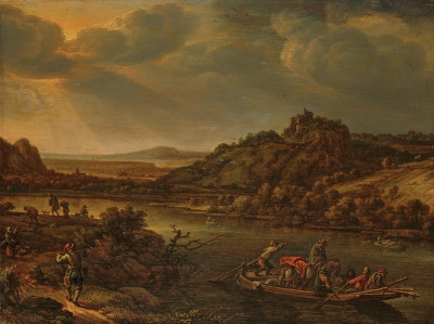 ₴ Картина пейзаж от 241 грн.: Вид на реку с паромом