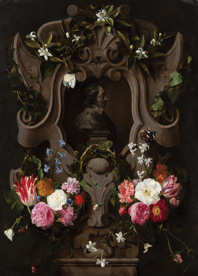 ₴ Репродукція натюрморт від 204 грн.: Бюст Костянтина Гюйгенса в оточенні квіткової гірлянди