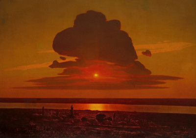 ₴ Репродукція краєвид від 235 грн.: Червоний захід сонця на Дніпрі