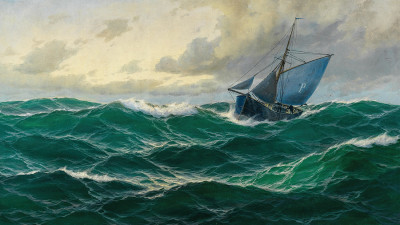 ⚓Репродукція морський краєвид від 275 грн.: Однощоглове судно в бурхливому морі