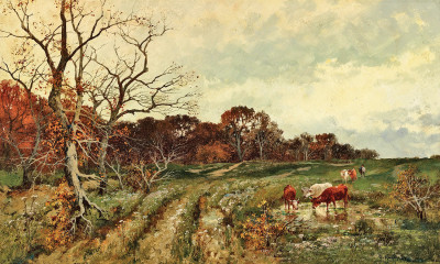 ₴ Репродукция пейзаж от 293 грн.: Коровы на лугу