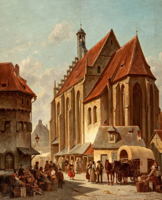 ₴ Репродукція міський краєвид від 349 грн.: Сцена на фламандському ринку