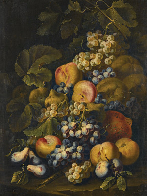 ₴ Репродукция натюрморт от 355 грн.: Натюрморти з винограду, груш і персиків на лісовій підстилці