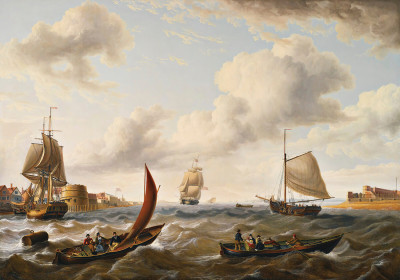 ⚓Репродукция морской пейзаж от 357 грн.: Британские военные и другие корабли в устье Портсмутской гавани в неспокойных морях