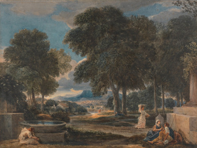 ₴ Репродукция пейзаж от 412 грн.: Пейзаж с мужчиной, моющим ноги у фонтана, по Пуссену