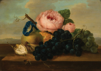 ₴ Репродукция цветочный натюрморт от 291 грн.: Цветочная композиция с виноградом