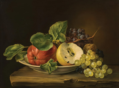 ₴ Репродукция натюрморт от 299 грн.: Натюрморт с яблоками, виноградом и грецким орехом