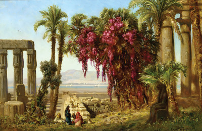 ₴ Репродукция пейзаж от 268 грн.:  Арабские женщины сидят рядом с руинами, річка Нил в отдалении