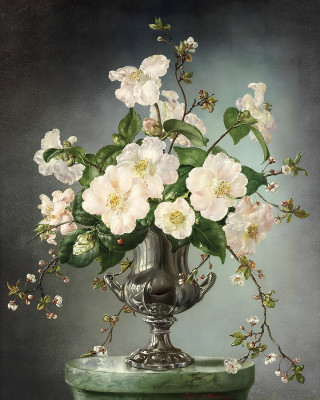 ₴ Репродукция цветочный натюрморт от 314 грн.: Цветение камелий и сливы