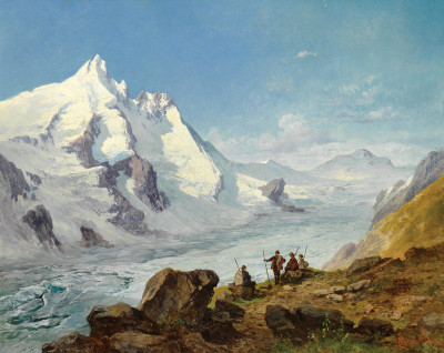 ₴ Репродукция пейзаж от 251 грн.: Группа альпинистов на краю Пастерце у подножия горы Гросглокнер, на фоне Йоханесберг