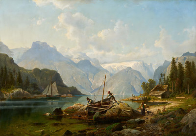 ₴ Репродукция пейзаж "Рыбак в норвежском фьорде"