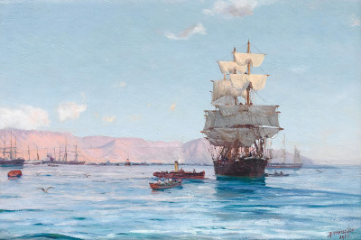 ⚓Репродукция морской пейзаж "Порт Икике, Чили"