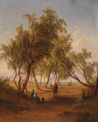 ₴ Репродукция пейзажа "Восточный всадник направляется к городу"