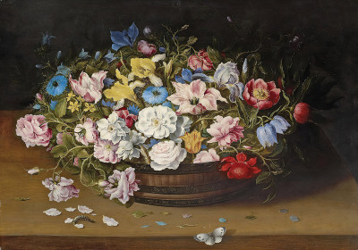 ₴ Репродукция цветочный натюрморт известного художника "Натюрморт с цветами в корзине"