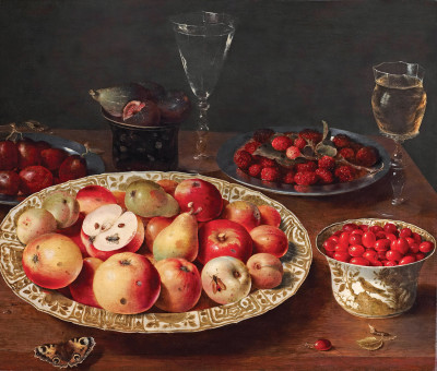 ₴ Репродукция натюрморт известного художника "Натюрморт с тарелками с фруктами и стаканами"