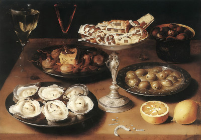 ₴ Репродукция натюрморт известного художника "Натюрморт с устрицами и выпечкой"