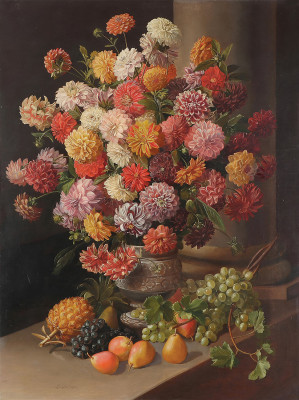 ₴ Репродукция натюрморт "Большой натюрморт с георгинами и хризантемами"