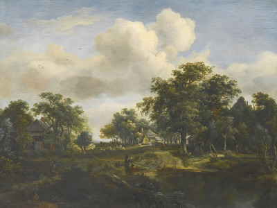 ₴ Репродукция пейзаж известного художника "Деревня на лесной поляне среди дубов"