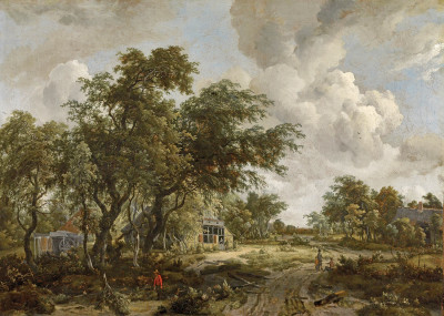 ₴ Репродукция пейзаж известного художника "Деревня с водяной мельницей среди деревьев"