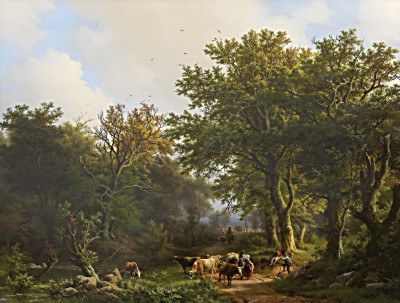 ₴ Репродукция пейзаж известного художника "Вид на лес со скотом"