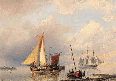 ⚓Репродукция морской пейзаж "Активность у берега"