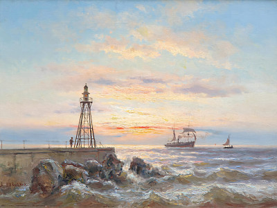 ⚓Репродукция морской пейзаж "Вид с пирса Эймейдена на закате"