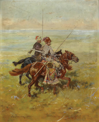 ₴ Репродукція побутовий жанр "Вершники у степу"