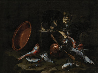 ₴ Репродукция натюрморт "Кот, крадущий рыбу"