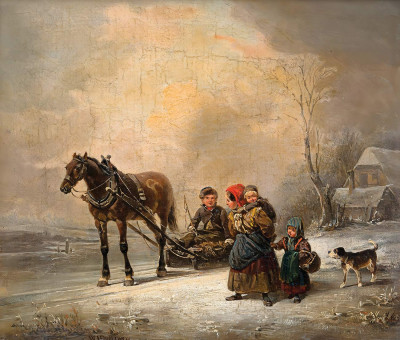 ₴ Репродукция бытовой жанр "Поездка"