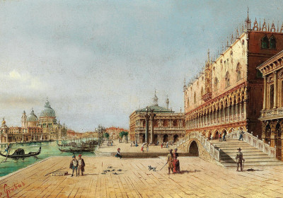 ₴ Репродукция городской пейзаж "Венеция, вид на Дворец дожей и Санта-Мария-делла-Салюте из Рива-дельи-Скьявони"