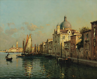₴ Репродукция городской пейзаж "Сцена на канале с видом на Скуола-Гранде-ди-Сан-Марко"