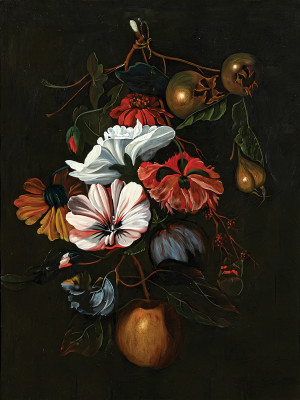 ₴ Репродукция цветочный натюрморт "Цветы и мушмула"