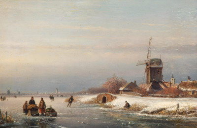 ₴ Репродукция пейзаж "Зимний пейзаж с фигурами на льду"