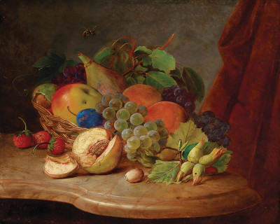 ₴ Репродукция натюрморт "Натюрморт с корзиной фруктов и пчелой"