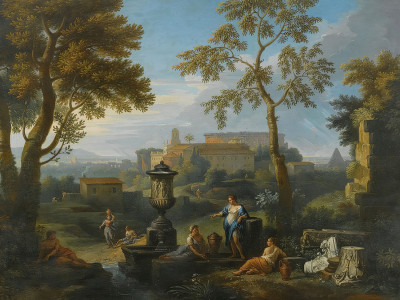 ₴ Репродукция пейзажа "Фигуры сидящие на руинах в итальянском пейзаже"