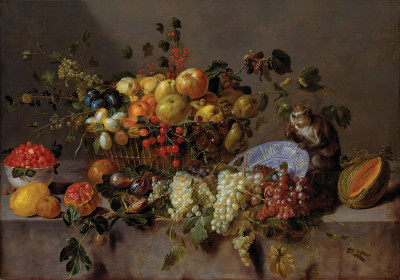 ₴ Репродукция натюрморт "Фрукты и обезьяна, поедающая виноград"