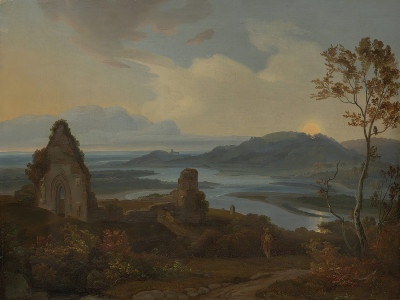 ₴ Репродукция пейзаж известного художника "Речной пейзаж с руинами церкви"