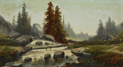 ₴ Репродукция пейзаж "Бурный поток в альпийском пейзаже"