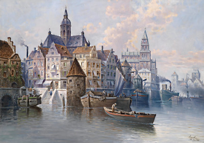 ₴ Репродукция городской пейзаж "Каприччио, вид на гавань"